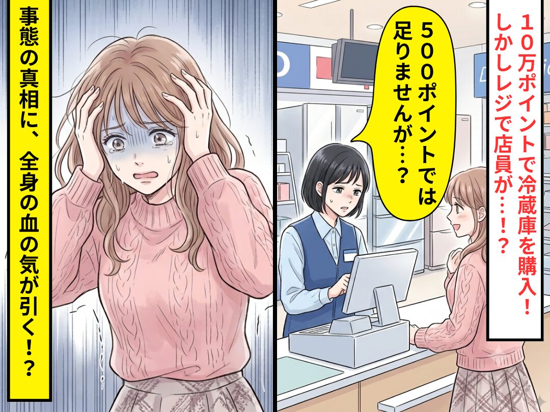 10万ポイントで冷蔵庫を購入！しかし店員「500ポイントでは足りませんが…？」⇒事態の真相に、全身の血の気が引いた話