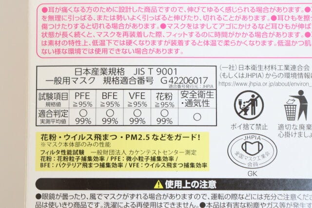 ふわるんNマスクふつう30枚入　パッケージ裏