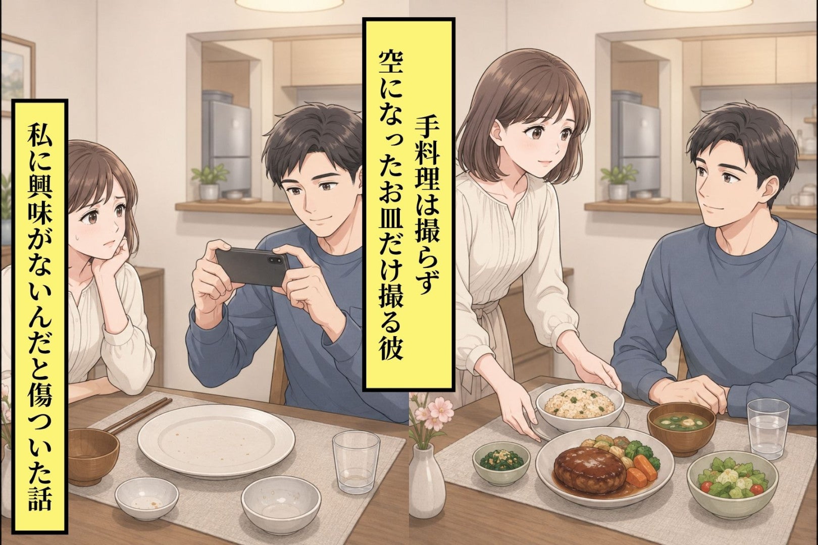 手料理は撮らず、空になったお皿だけ撮る彼。私に興味がないんだと傷ついた話