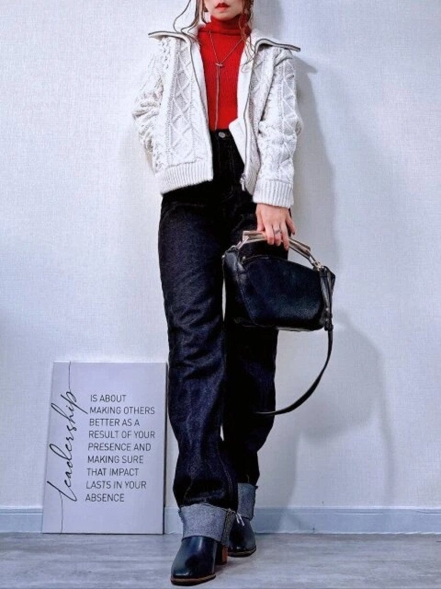 お手本コーデ gu大人女性おすすめケーブルニットブルゾンお手本コーデ