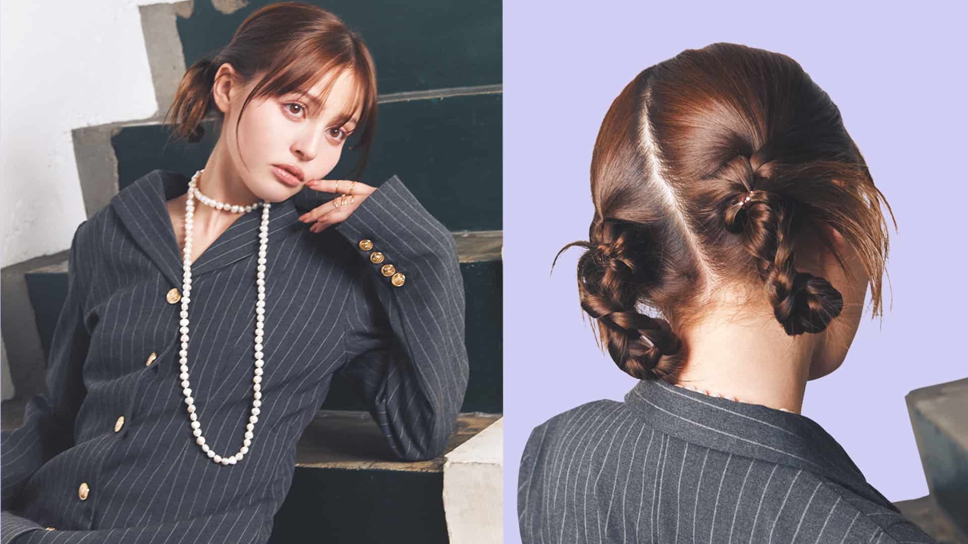 細ゴムだけで盛れる！甘辛ミックスなカチモリ風【三つ編みツインだんご】の作り方♡