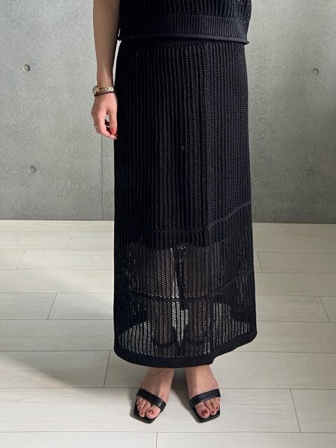 GU　ニットスカート　メッシュ編み　黒