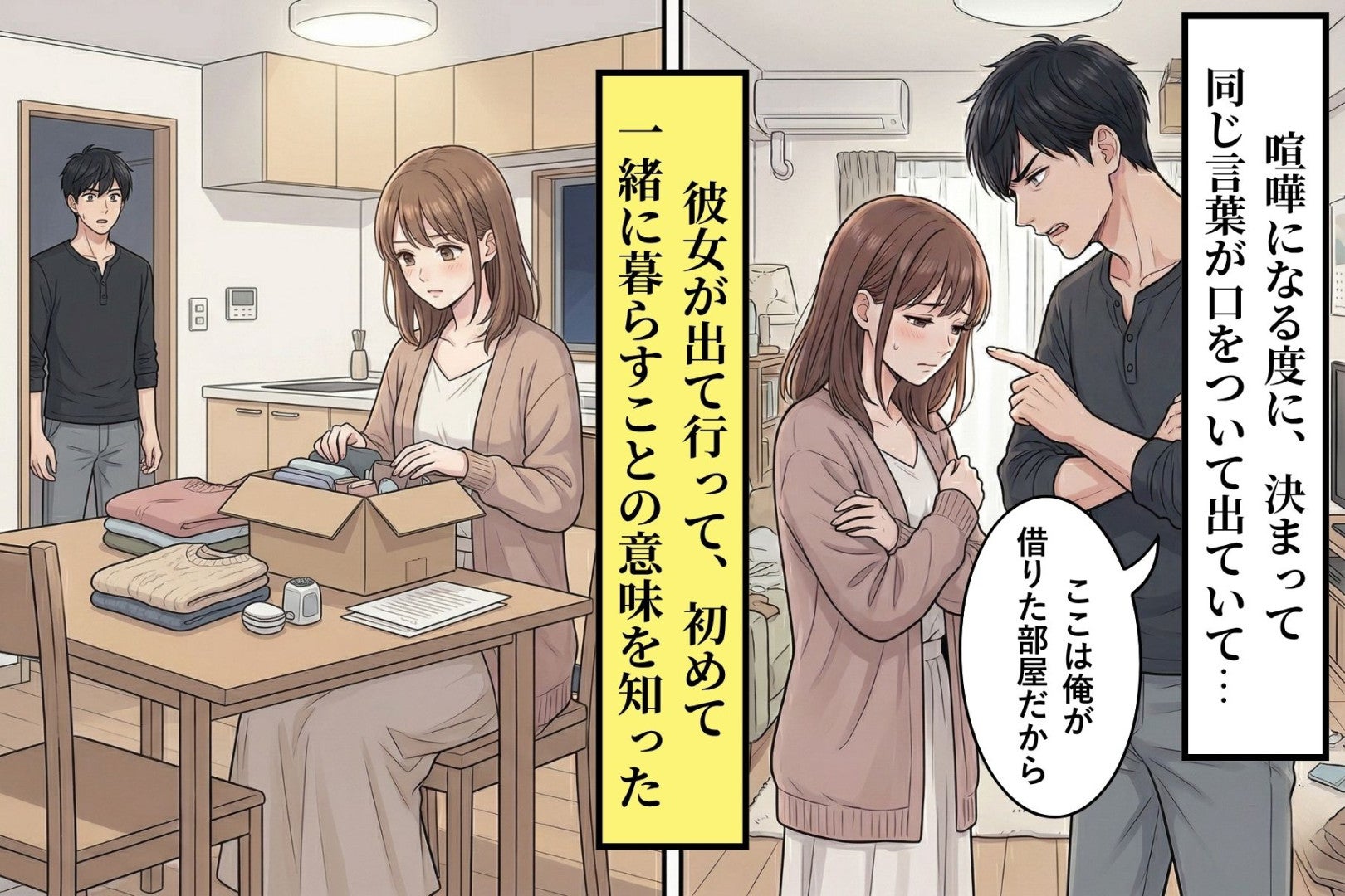 喧嘩になる度に「俺の部屋だから」と言い続けた俺。彼女が荷物をまとめた日、初めて気がついたこと。