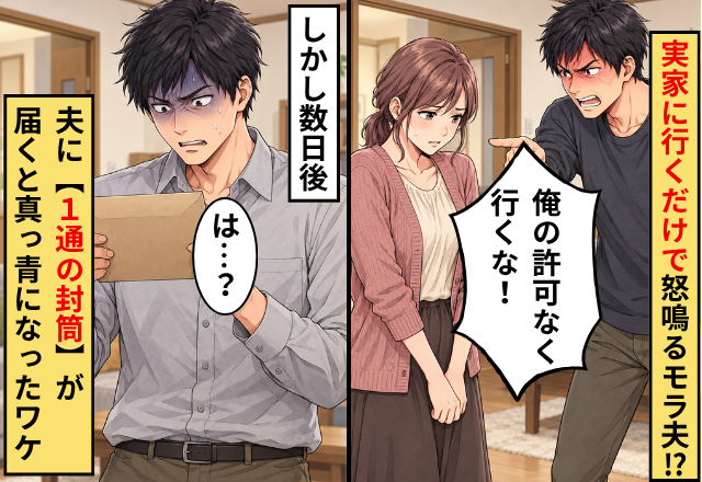 実家に行くだけで…モラ夫「俺の許可なく行くな！」しかし数日後⇒夫に【1通の封筒】が届くと、真っ青になったワケ