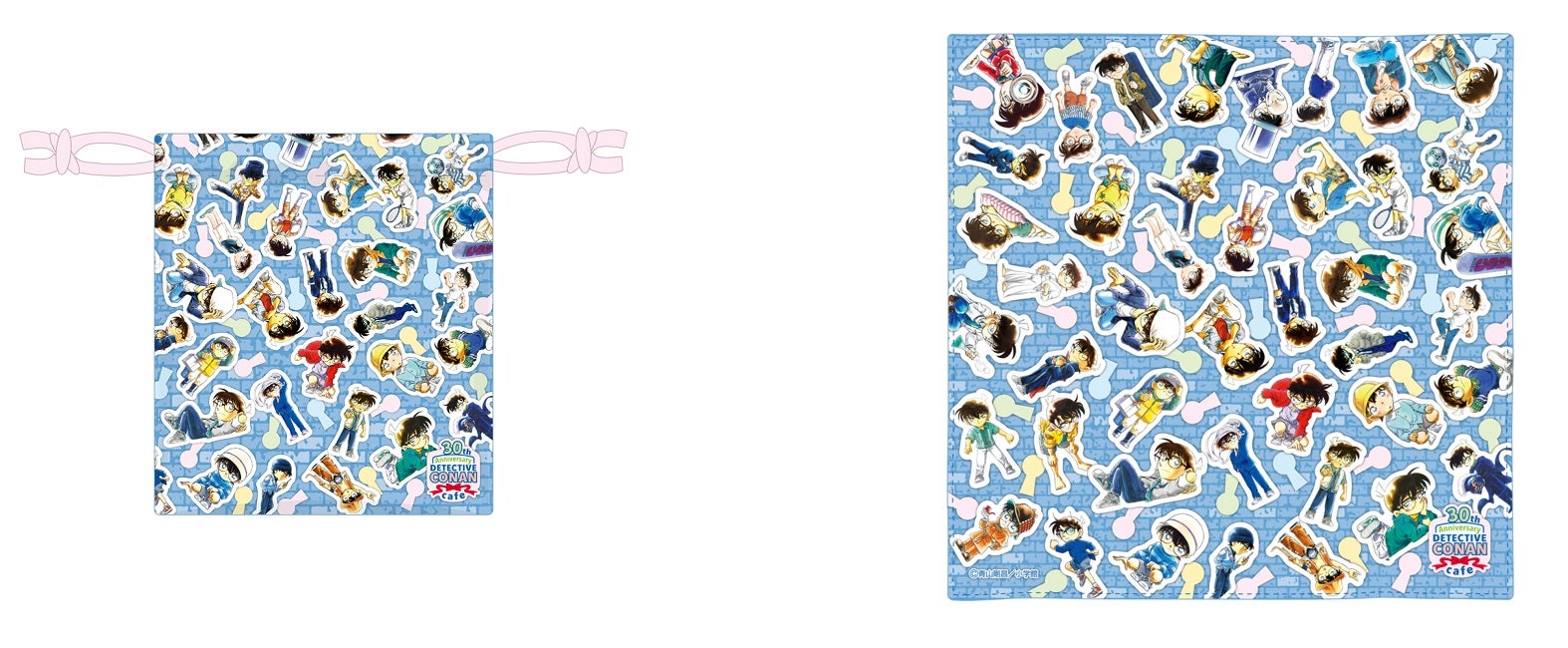 巾着、バンダナハンカチ「名探偵コナン 連載30周年記念カフェ」（C）青山剛昌／小学館