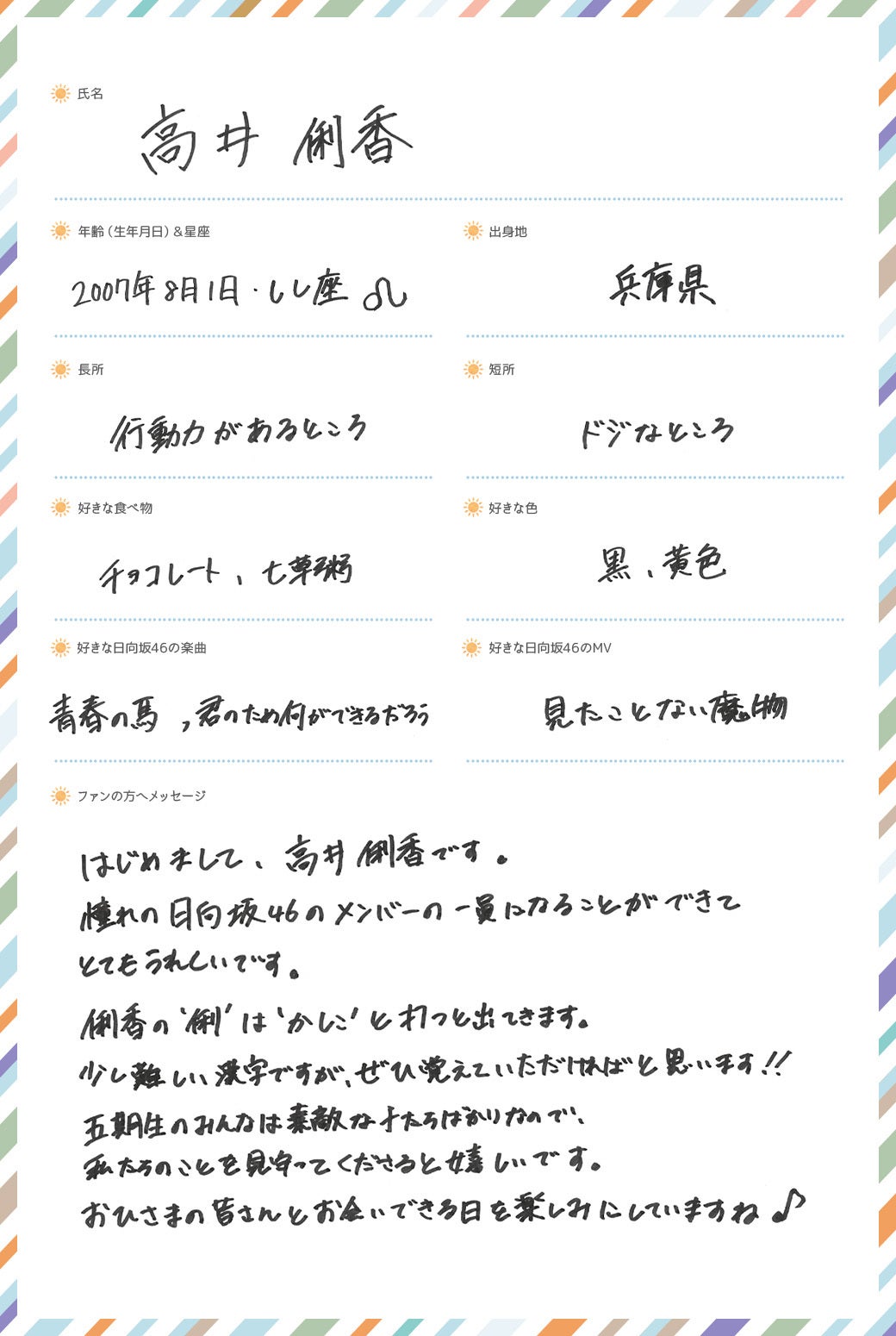 高井俐香プロフィール（提供写真）