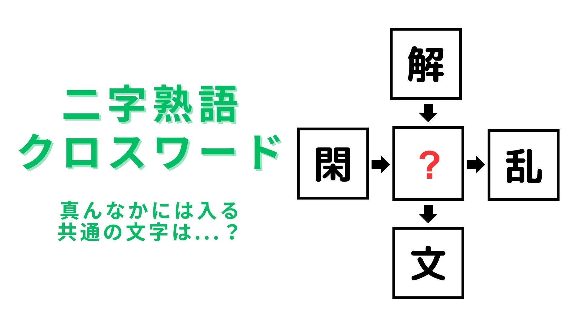 【二字熟語クロスワード】真んなかに入る漢字は？あなたは何秒で答えられるかな！
