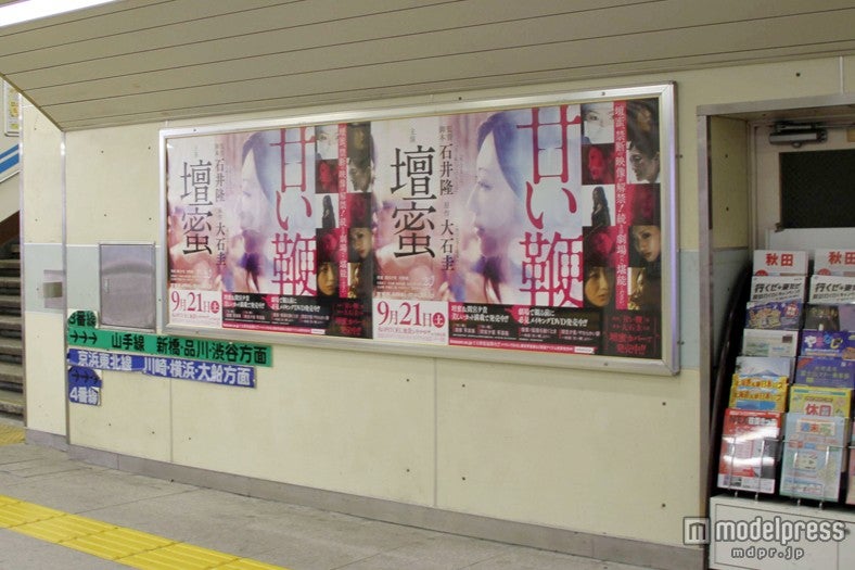 JR有楽町駅・日比谷口に登場した壇蜜主演の映画「甘い鞭」の新ビジュアルポスター（C）2013「甘い鞭」製作委員会