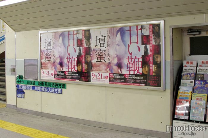 JR有楽町駅・日比谷口に登場した壇蜜主演の映画「甘い鞭」の新ビジュアルポスター(C)2013「甘い鞭」製作委員会