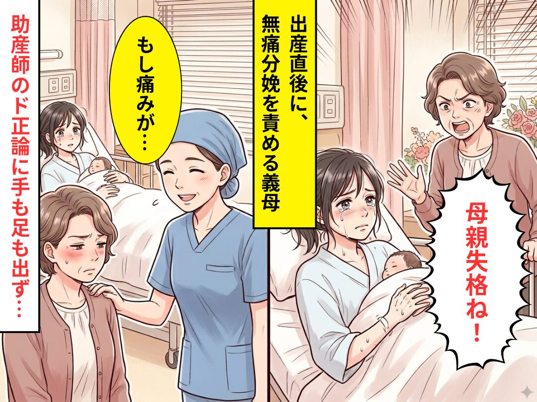 出産直後…「母親失格ね！」無痛分娩を責める義母。しかし⇒「もし痛みが愛情の…」助産師の【ド正論】に手も足も出なかった話