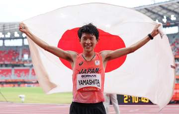 アジア大会 山下一貴が独走金メダル！日本勢2大会ぶりの快挙 35キロ地点で一気に突き放す ゴール後にはスタンドへ笑顔の一礼「ホッとしてます」万雷の拍手に包まれる