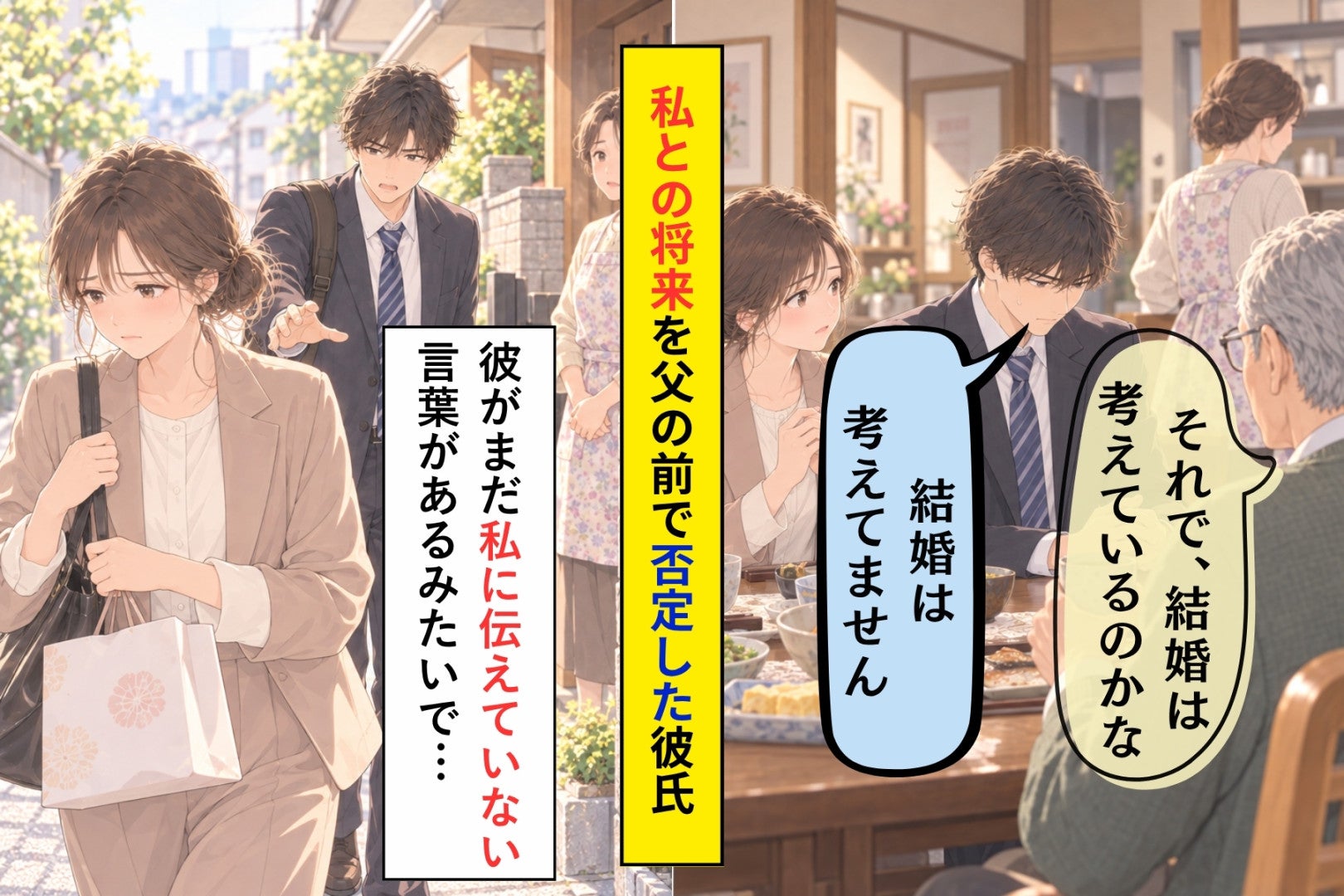 私の父に「結婚は考えてません」と答えた彼→門扉を出たところで「さっきの、続きがあって」と言われた私