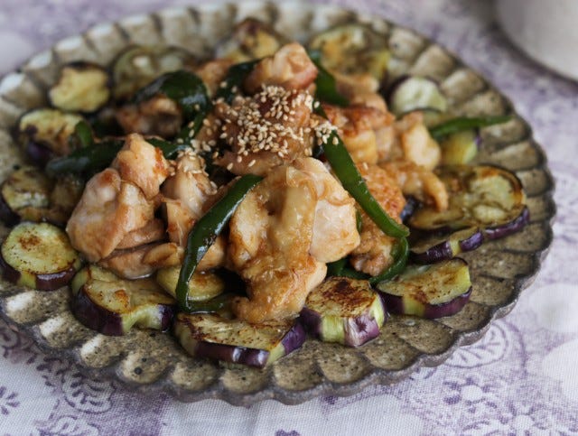 茄子と鶏肉の生姜焼き