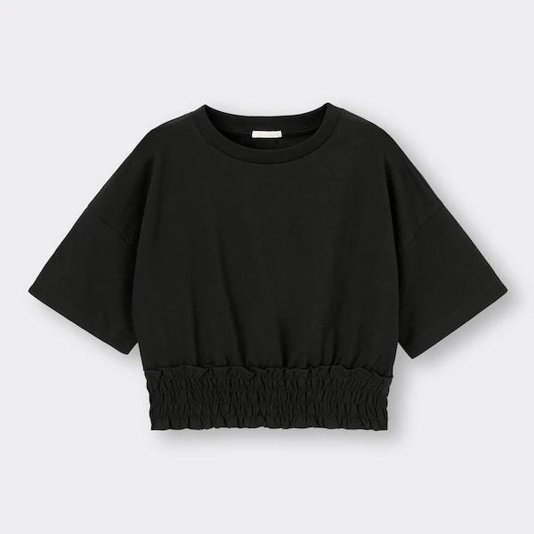 GU 夏 レディース 黒トップス GU レディース アイテム おすすめ オススメ プチプラ コスパ 高見え おしゃれ オシャレ お洒落 2022 黒トップス トップス 黒 ブラック 体型カバー スタイルアップ 痩せ見え Tシャツ ウエストシャーリングクロップドT 黒Tシャツ クロップドT
