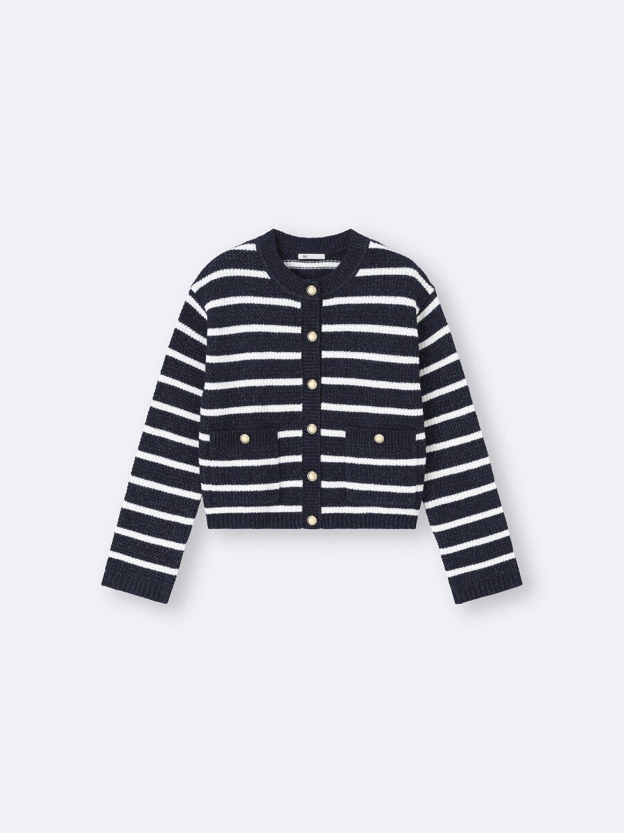 2026gu大人女性おすすめ春ツイーディーニットボーダーカーディガン