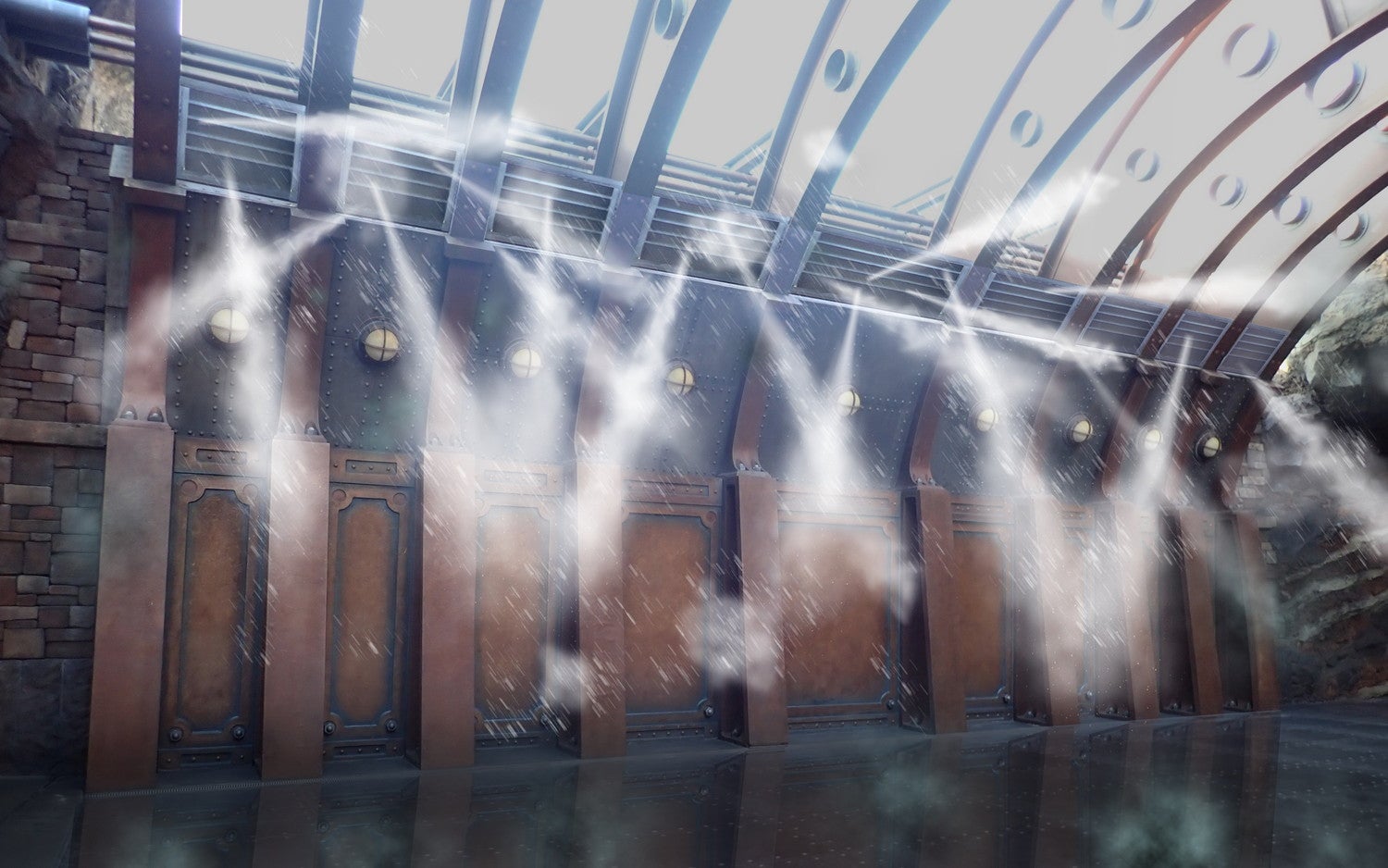 びしょ濡れスポット（ミステリアスアイランド通路）（C）Disney