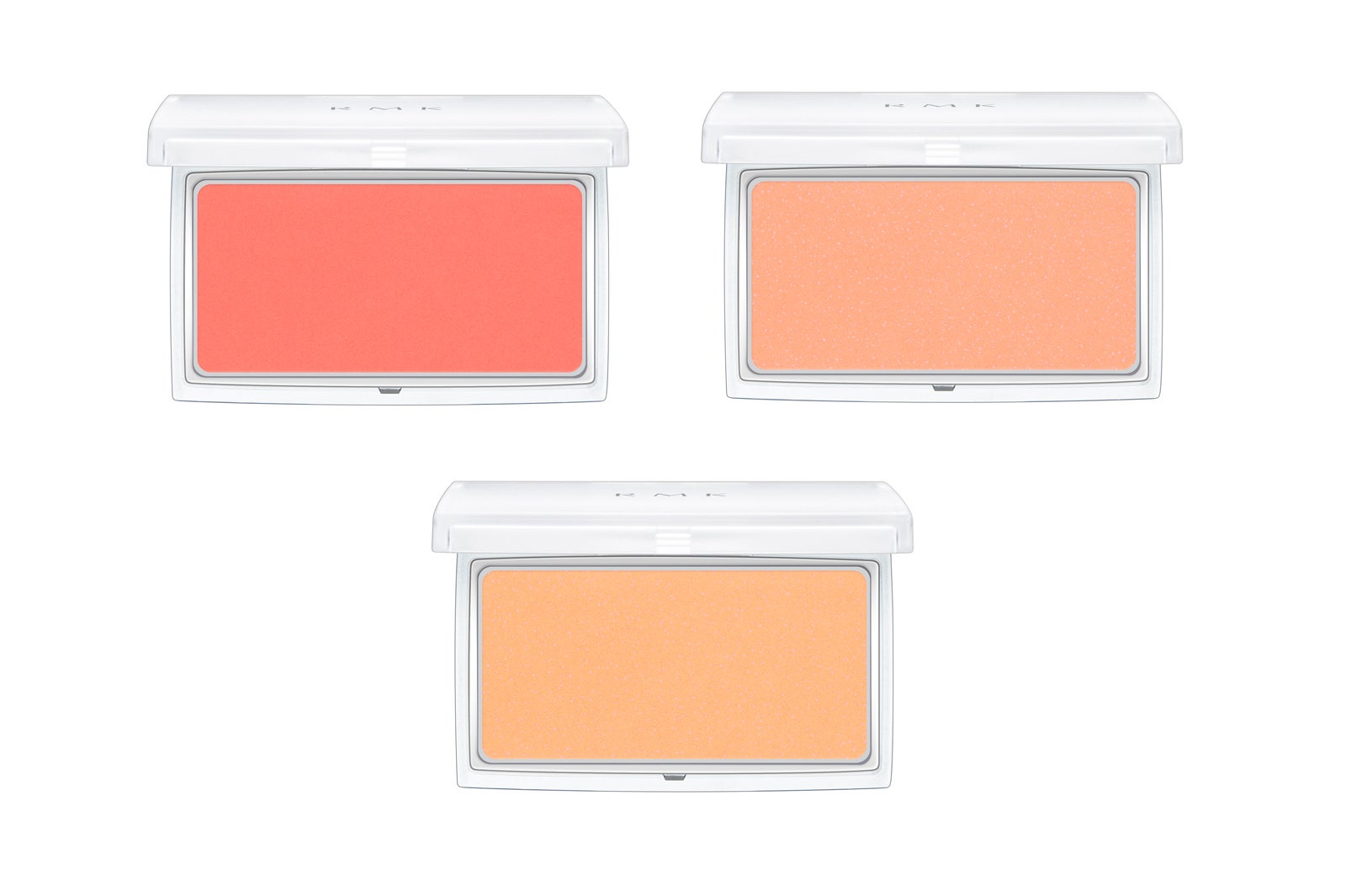 「RMK インジーニアス パウダーチークス N」（上段左から）“13 ブライトオレンジ”、 “14 ソフトピーチ”（下段）“15 ソフトオレンジ”／画像提供：RMK