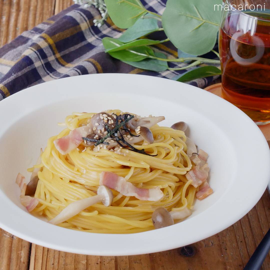お手軽♪しめじとベーコンのマヨしょうゆパスタ