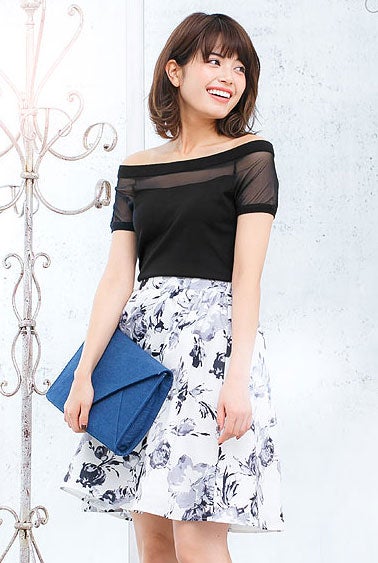 2way☆デコルテシースルーオフショル半袖ニットトップス「神戸レタス」2490円（税込）