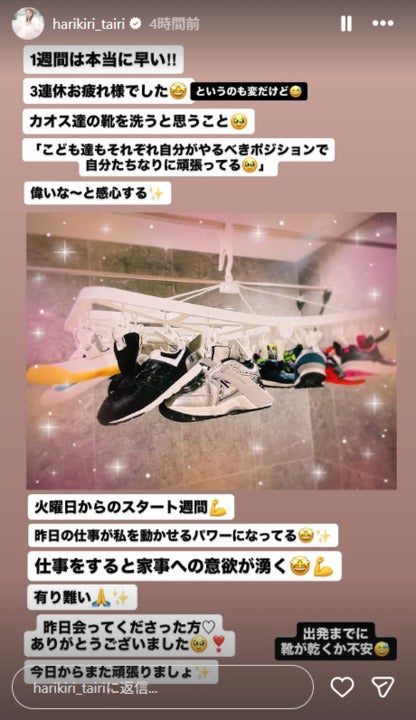 平愛梨Instagramストーリーズより