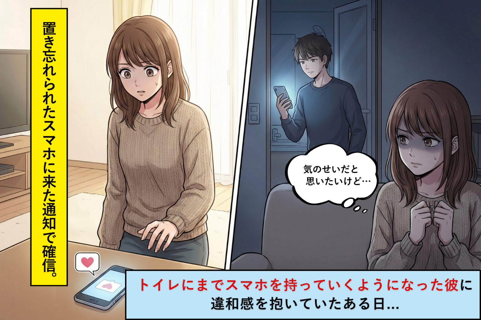 トイレにまでスマホを持っていく彼氏→テーブルに置かれていたスマホの画面ですべてが確信に変わった話