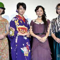 オムニバス映画「BUNGO～ささやかな欲望～」の初日舞台挨拶に出席した（左から）橋本愛、波瑠、石原さとみ、水崎綾女