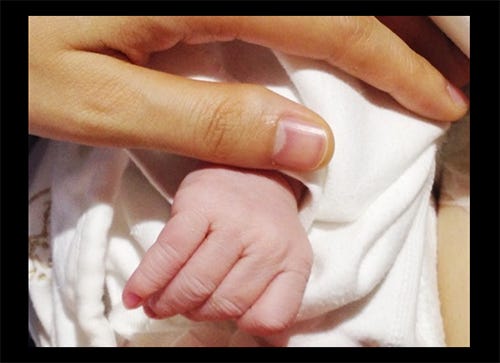 生まれたばかりの我が子を慈しむ/植村花菜オフィシャルブログ(Ameba)より