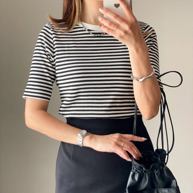 ユニクロ　リブボーダークルーネックT　