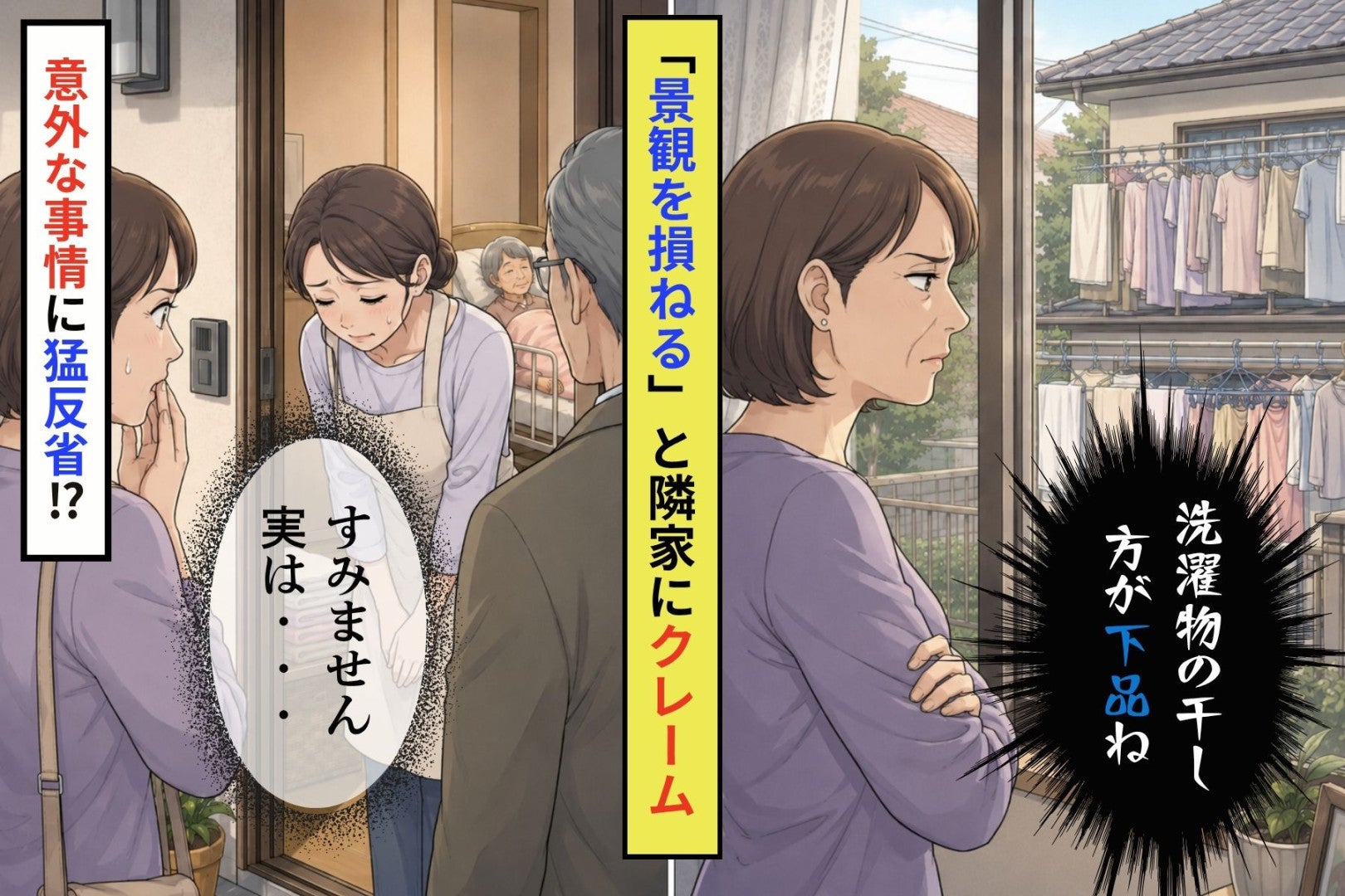 「洗濯物の干し方が下品」と隣家にクレーム→玄関先で頭を下げる隣人を見て、自分が恥ずかしくなった話