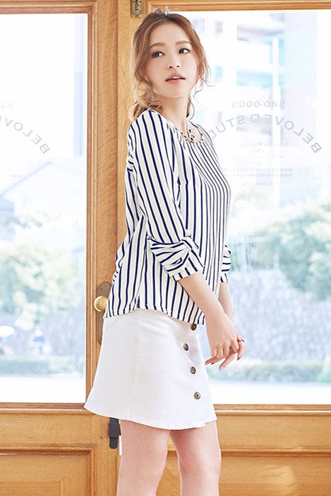 リボン7分袖ストライプブラウス「Pierrot」2,280円(税込)/画像提供:Pierrot