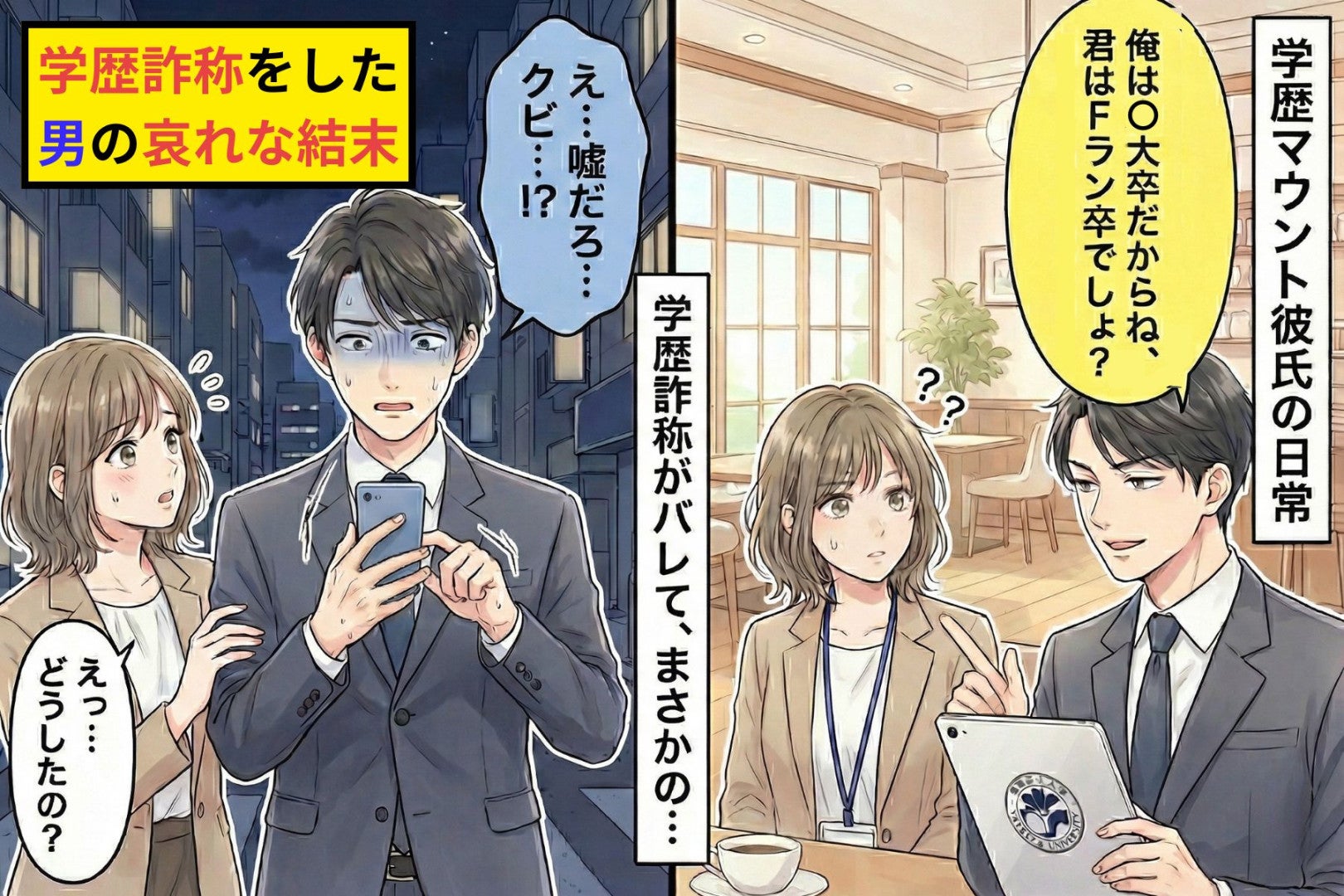 「Fラン卒だろ？」と見下してきた学歴厨の彼氏→学歴詐称をして会社をクビになった話