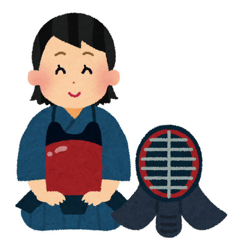 剣道着と防具を着た女性のイラスト