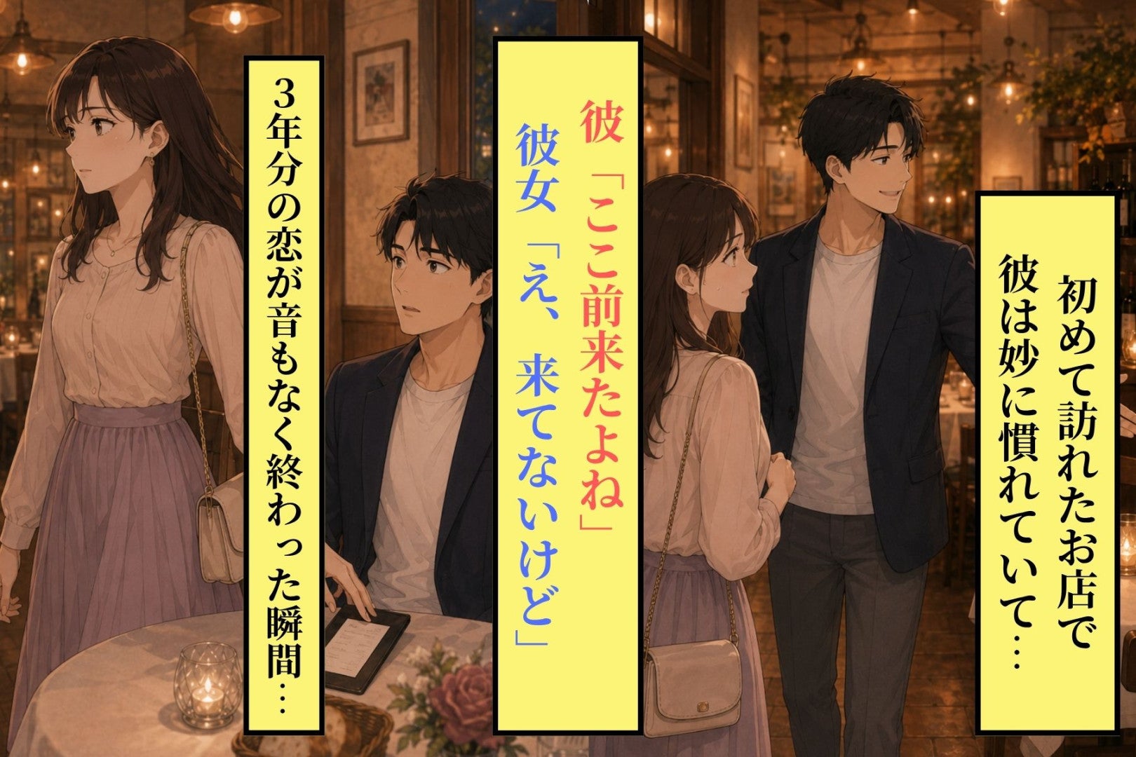 彼が予約した記念日のお店で「ここ前来たよね」→3年分の恋が音もなく終わった瞬間