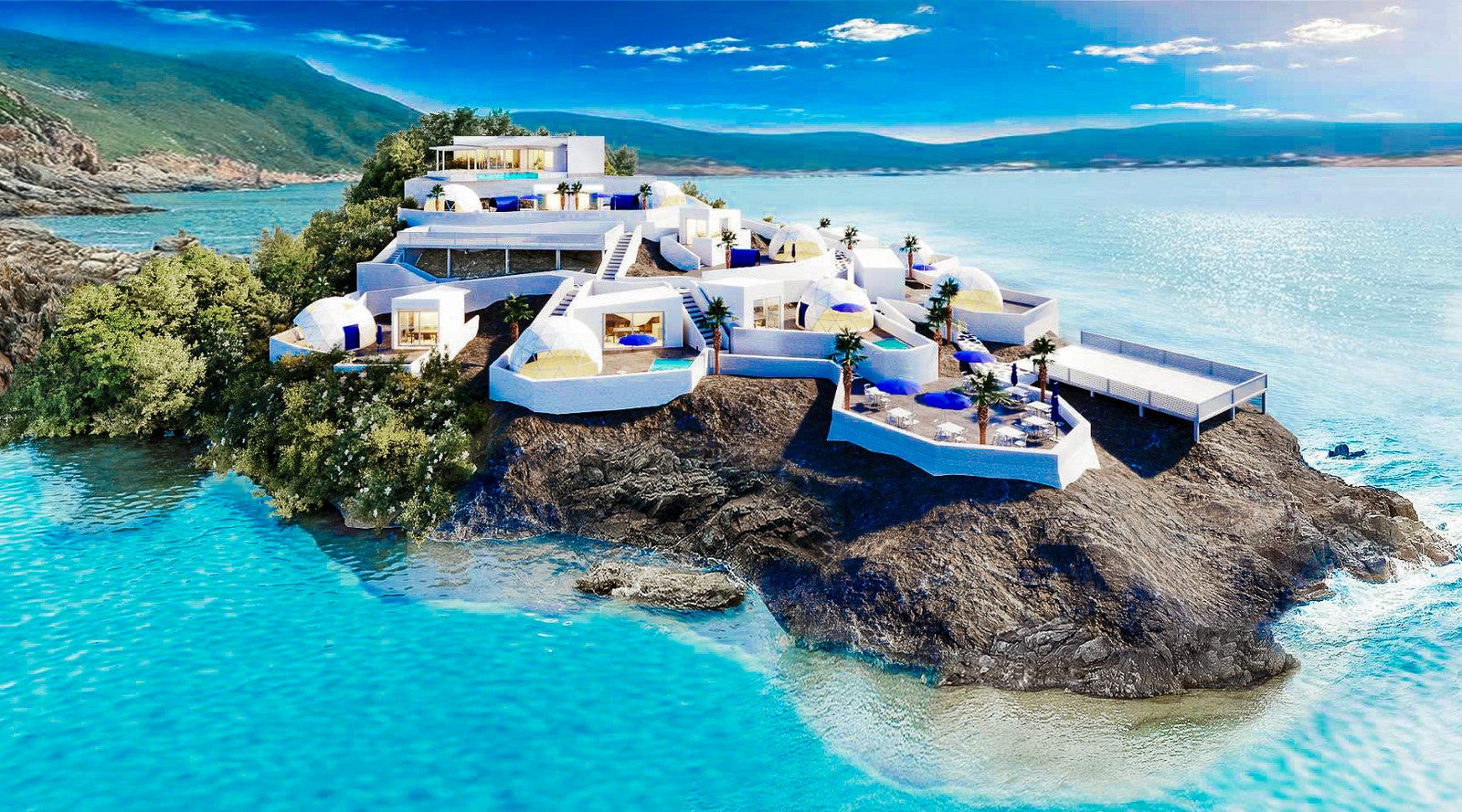 岡山に“サントリー二島”モチーフのグランピング施設、全棟プール付き＆海に囲まれた楽園で非日常ステイ