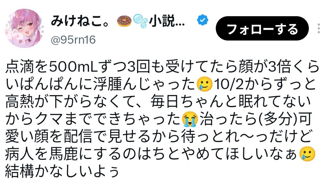 生配信で顔を映りこんでしまったみけねこが「病人を馬鹿にするのはちとやめてほしいなぁ」と注意喚起