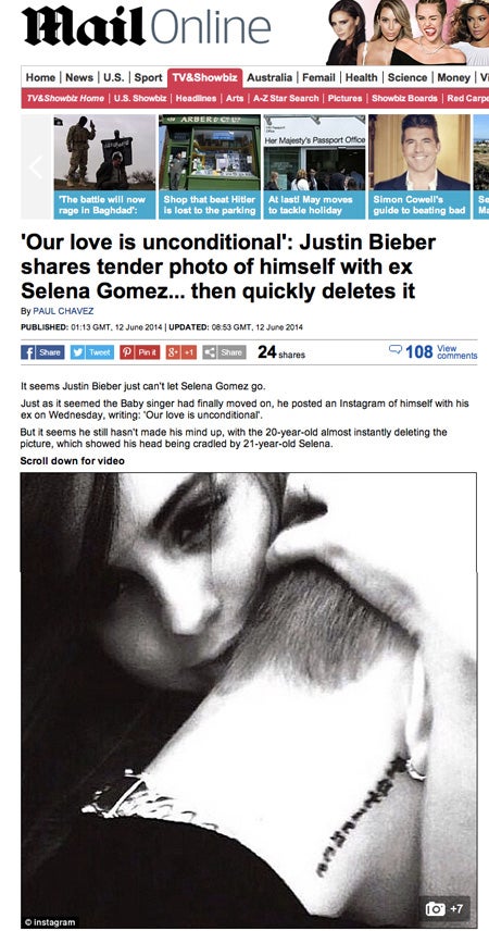 ジャスティン・ビーバーが速攻で削除したセレーナ・ゴメスとの写真