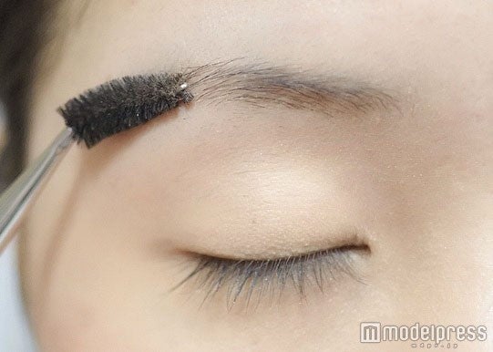 スクリューブラシで毛流れを整える／写真・MAKO（C）モデルプレス