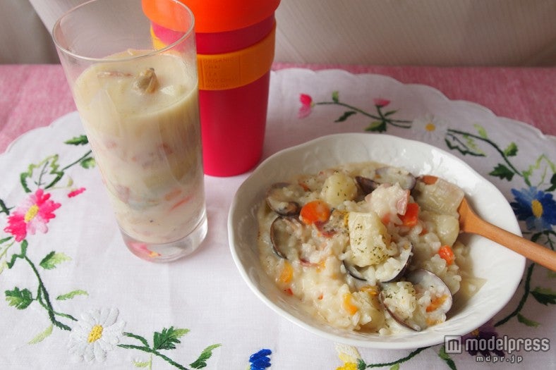 「豆乳クラムチャウダー→ホワイトリゾット」
