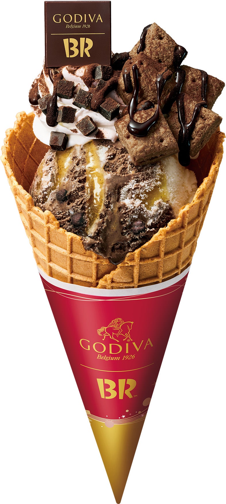 - ゴディバ監修 - プレミアムショコラサンデー：ワッフルコーン（レギュラーサイズ1コ）950円 ※イートイン限定（提供写真）