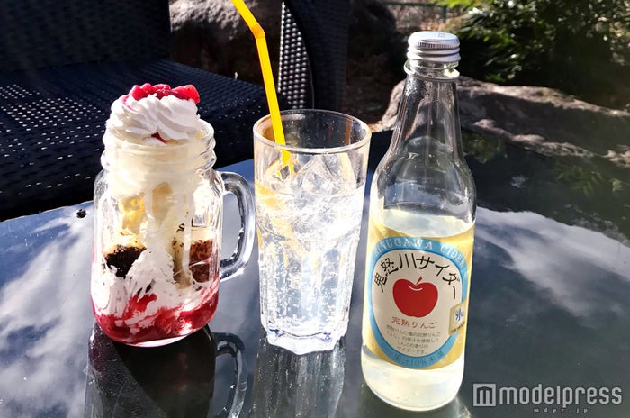 天然水で作られた温泉サイダー(¥550/税込)やボリューム満点の「ジャーパフェ(¥800/税込)」が人気(C)モデルプレス