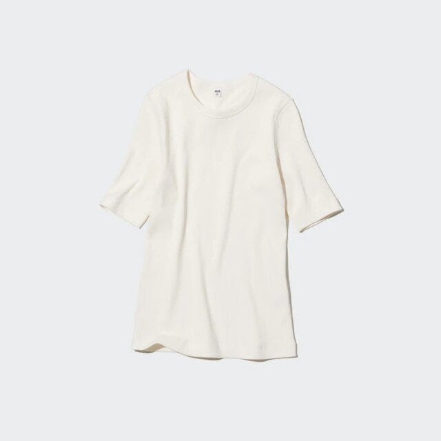ユニクロ　uniqlo　レディース　おすすめ　オススメ　コスパ　2023　春　白トップス　トップス　白　ホワイト　リブクルーネックT　リブTシャツ