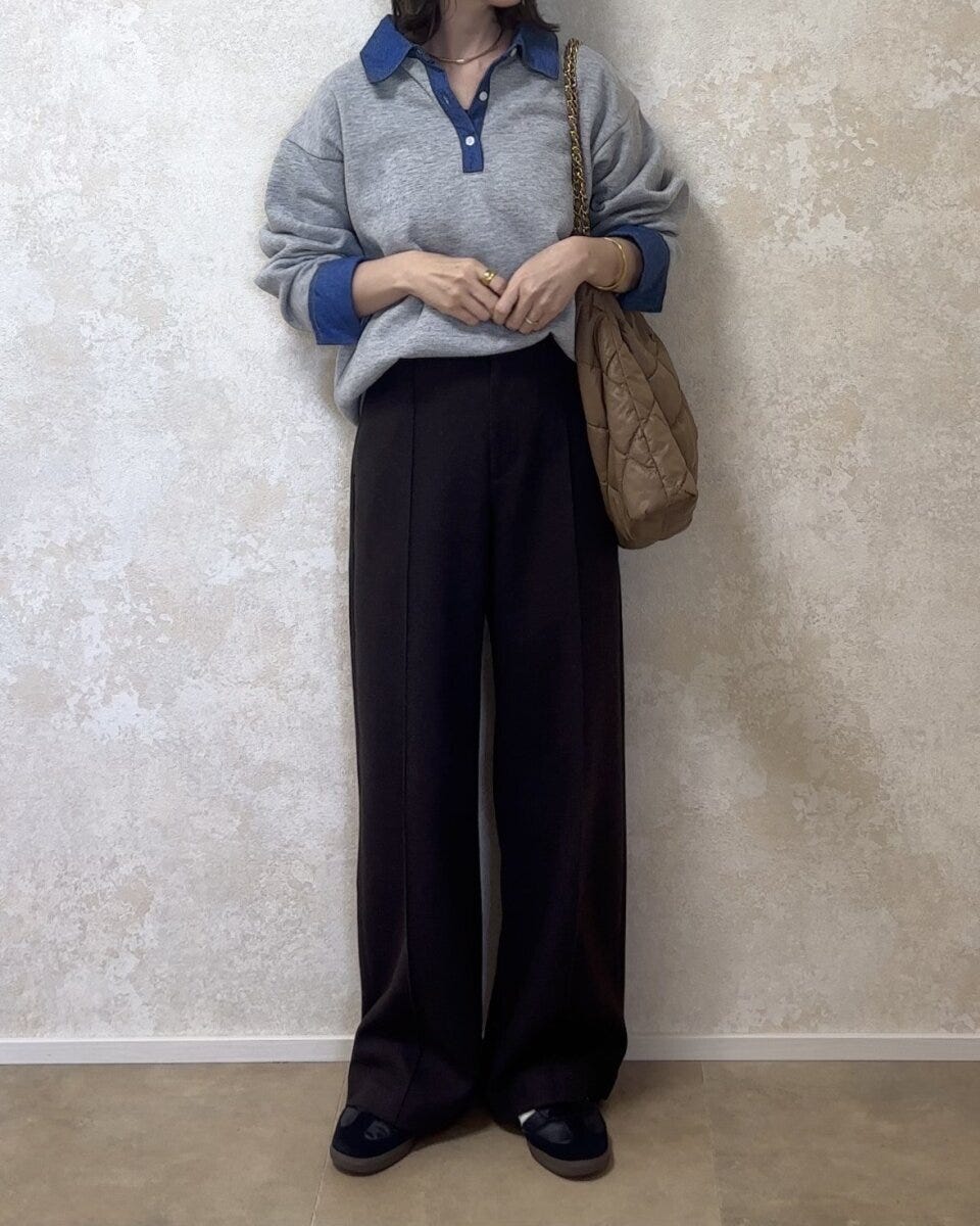 ユニクロブラッシュドジャージーワイドパンツ　Sサイズ着用丈感