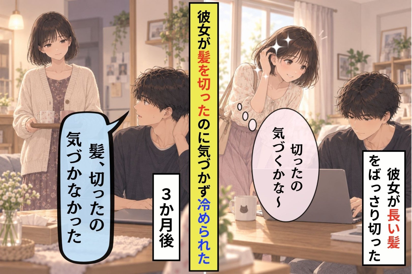 ３か月前に髪を切った彼女に「髪、切ったの気づかなかった」と言った俺→閉じたノートパソコンの中身
