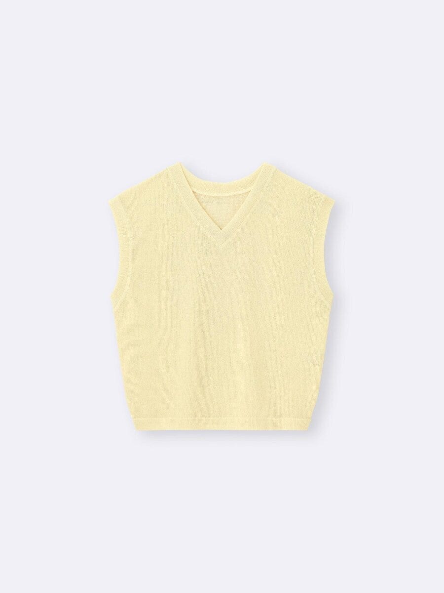 淡い黄色のループヤーンVネックTシャツ 淡い黄色のループヤーンVネックTシャツ