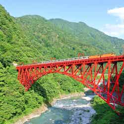 オレンジ色のレトロ可愛いトロッコ列車が客車を引いて走ります/提供画像