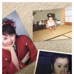 成人式の振り袖姿と幼少期の写真／矢田亜希子オフィシャルブログ（Ameba）より