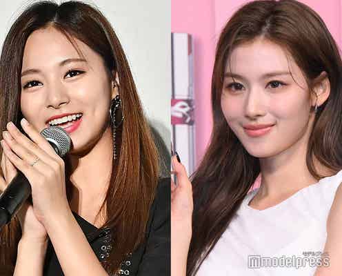 TWICEツウィ、スリットから圧巻の美脚 応援に駆けつけたサナとのバックハグショットに「身長差尊い」の声