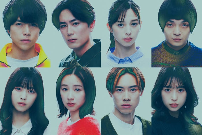 (上段)重岡大毅、間宮祥太朗、中条あやみ、岡山天音(下段)西野七瀬、堀田真由、戸塚純貴、森川葵(C)2024映画『ある閉ざされた雪の山荘で』製作委員会(C)東野圭吾/講談社