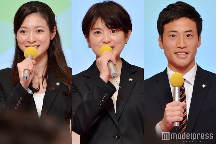 テレビ朝日2018年度入社の新人アナウンサー(左から)住田紗里、並木万里菜、柳下圭佑(C)モデルプレス