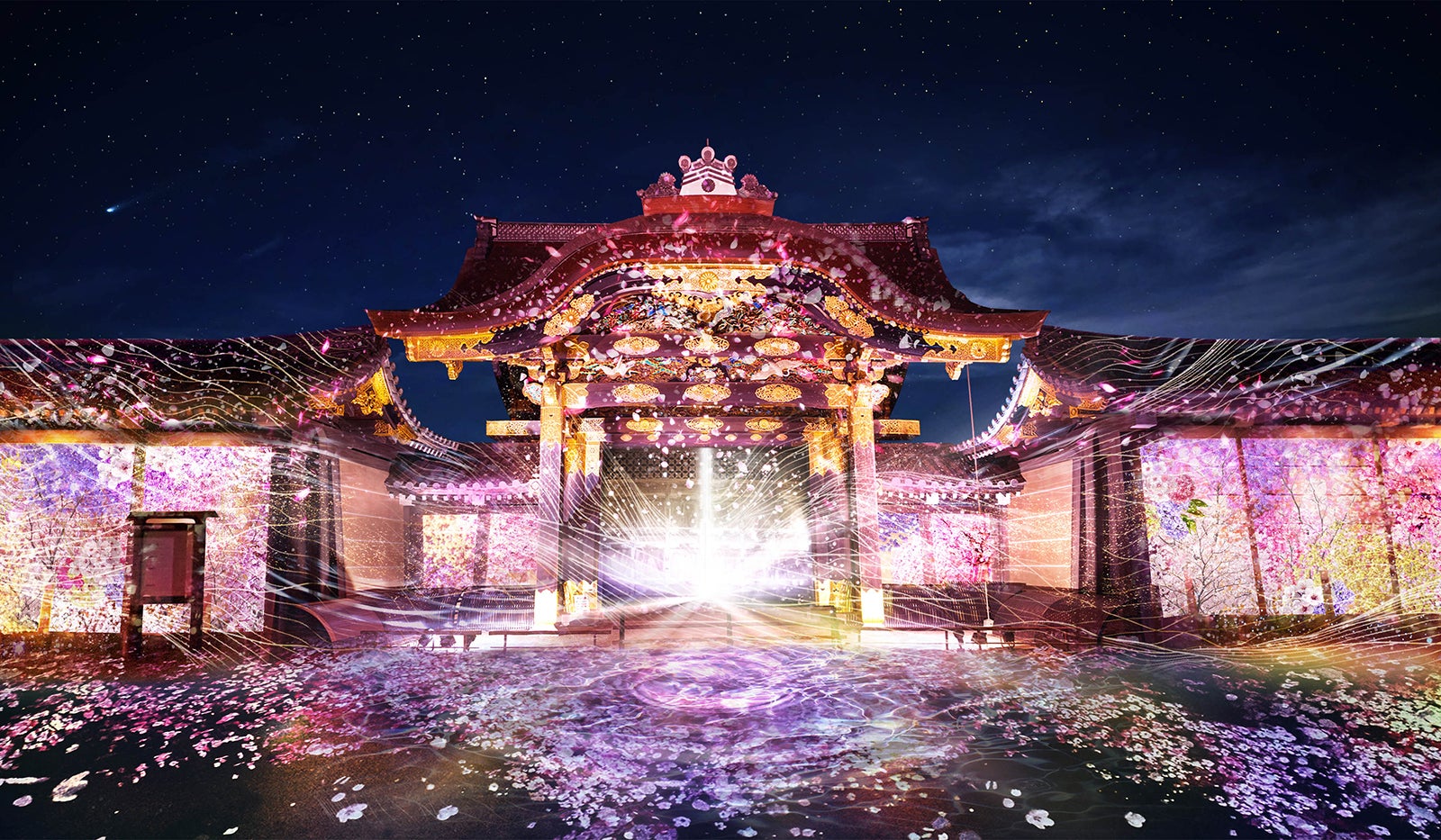 夜桜と城のスプレーアート原画
